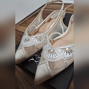 Badgley Mishka Hanna Ivory Satin Bejeweled Flats, Size 10, Worn Once